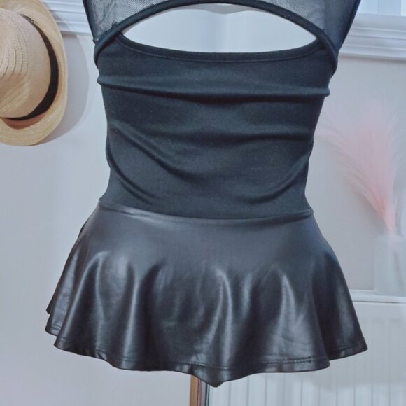 A'gaci Peplum Faux Leather Sweetheart Sheer top- Size Small - Picture 5 of 10